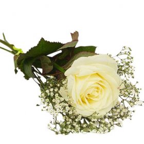 Begravning handblomma med en vit ros, brudslöja - Handblommor - Blommor till begravning